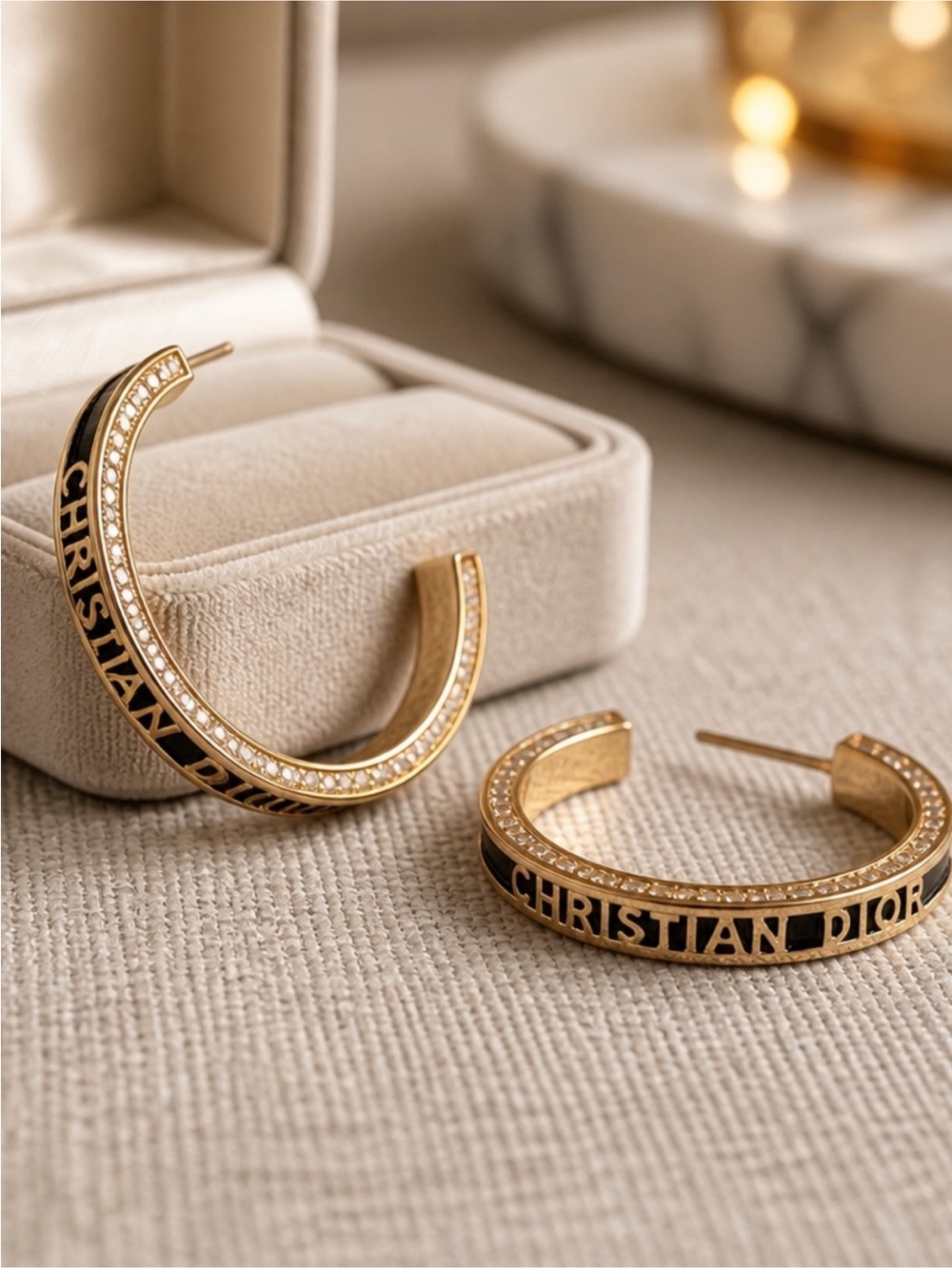 Dior Gold and Black Hoop Earrings